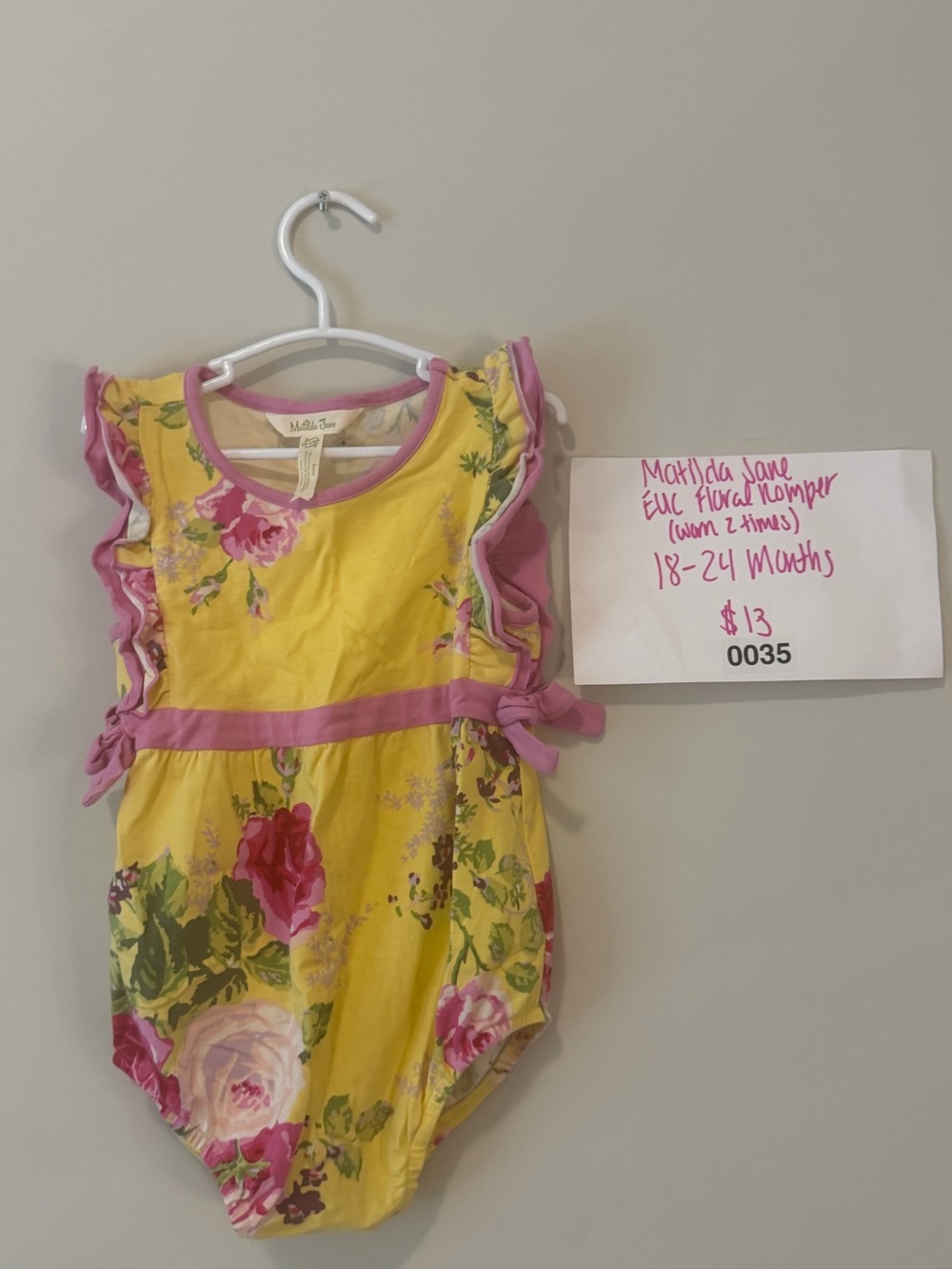 Matilda Jane Yellow Floral Romper with Pink Trim